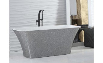 Окремостояча кам'яна ванна Besco Assos S-line Glam 160x70, срібна з сифоном click / clack (WMD-160-ALS)