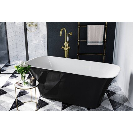 Окремостояча кам'яна ванна Besco Assos S-line 160x70, чорно-біла з сифоном click / clack (WMD-160-ALW)