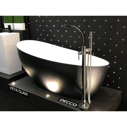 Окремостояча кам'яна ванна Besco Keya Glam 165x70, графіт з сифоном click / clack (WMD-165-KG)