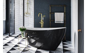 Ванна окремостояча камяна Besco Keya 165x70, чорно-біла, глянцева, Мінеральне лиття Mineral DuraBe (WMD-165-KBW)