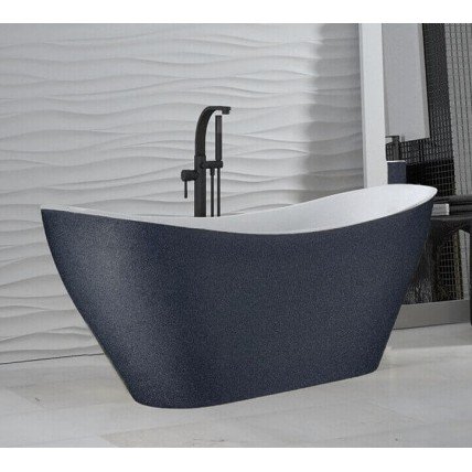 Окремостояча кам'яна ванна Besco Viya Glam 160x70, графіт з сифоном click / clack (WMD-160-VG)