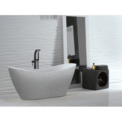 Окремостояча кам'яна ванна Besco Viya Glam 160x70, срібна з сифоном click / clack (WMD-160-VS)