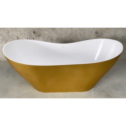 Окремостояча кам'яна ванна Besco Viya Glam 160x70, золота з сифоном click / clack (WMD-160-VZ)