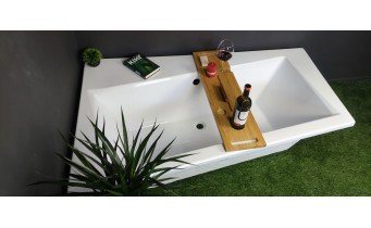 Ванна акрилова Besco Infiniti 160x100 см L, Лівостороння, асиметрична, із зручним місцем для ніг, засобів гігієни, функціональною полицею, з функцією врізки змішувача на борт (WAI-160-NL)