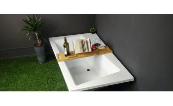 Ванна акрилова Besco Infiniti 160x100 см L, Лівостороння, асиметрична, із зручним місцем для ніг, засобів гігієни, функціональною полицею, з функцією врізки змішувача на борт (WAI-160-NL)