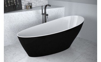 Ванна окремостояча камяна Besco Keya 165x70, чорно-біла, глянцева, Мінеральне лиття Mineral DuraBe (WMD-165-KBW) Ванна окремостояча камяна Besco Keya 165x70, чорно-біла, глянцева, Мінеральне лиття Mineral DuraBe (WMD-165-KBW)