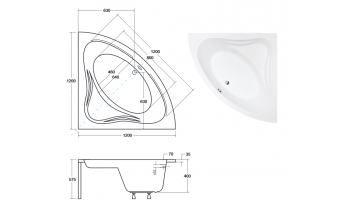 Ванна акрилова Besco Mia 120x120 см, кутова + чорна панель (WAM-120-NS-BL)