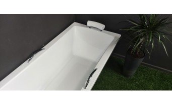 Ванна акрилова з ручками Besco Optima Premium 170x70 см, пряма + дві металеві ручки Standard, хром + ортопедичний підголівник (WAO-170-PKP)