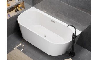 Пристінна ванна акрилова окремостояча Pari 180x80x58 см, біла глянцева, суцільнолита із заокругленими кутами Пристінна ванна акрилова окремостояча Pari 180x80x58 см, біла глянцева, суцільнолита із заокругленими кутами