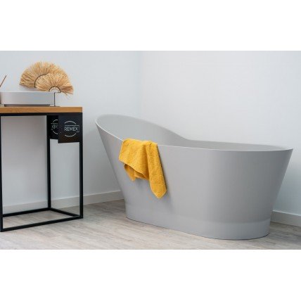 Окремостояча овальна ванна з мармуру Dremex Cozy 171,9x68,6x78,1 см, Gelcoat, Cірий матовий + сифон