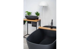 Окремостояча овальна ванна з мармуру, камяна Dremex Eureka 180x82x62 см, Gelcoat, чорний матовий + сифон