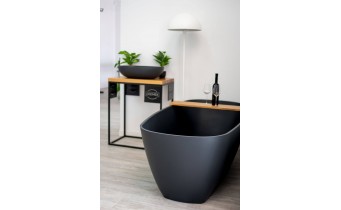 Окремостояча овальна ванна з мармуру, камяна Dremex Eureka 180x82x62 см, Gelcoat, чорний матовий + сифон