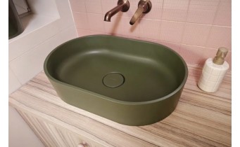 Умивальник із штучного каменю на стільницю Omnires Ovo M+ 55x36 см, оливковий - зелений, матовий (OVOUNOL)