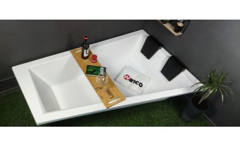 Ванна акрилова для двох осіб Besco Intima Duo 170x125 L, Лівостороння, асиметрична + чорна панель + два чорних підголівника (WAID-170-NL-BL)