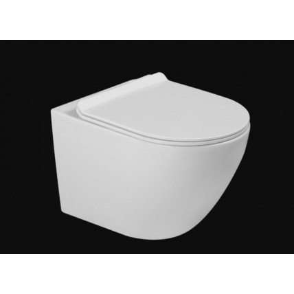 Унітаз безобідковий круглий Tavro QFS Rimless з тонким сидінням soft-close, Duroplast Super Slim, 49х36 см, білий глянцевий