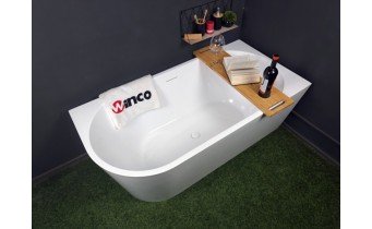 Пристінна кутова акрилова ванна Mia astri / Мія астрі 150x75x58 см, R (Правостороння) біла глянцева, суцільнолита із заокругленим кутом, slim перелив