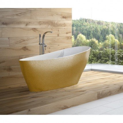 Окремостояча кам'яна ванна Besco Keya Glam 165x70, золота з сифоном click / clack (WMD-165-KZ)
