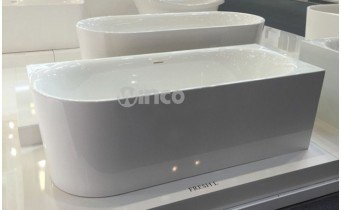 Пристінна суцільнолита вільностояча овальна ванна з акрилу Fresh XS L (Лівостороння) біла глянцева, із заокругленим кутом, з ніжками, Slim-перелив