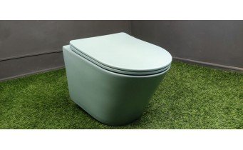 Унітаз безобідковий Mexen Rico Rimless з тонким сидінням soft-close, Duroplast Super Slim, світло-зелений матовий