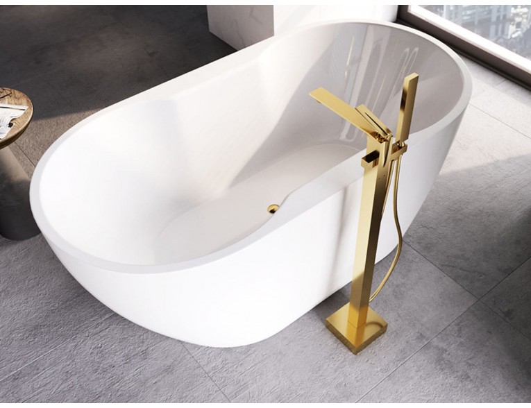 Окремостояча акрилова ванна Besco Navia 150x80 з сифоном click / clack, золотий (WAS-150-NZL)