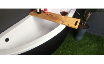 Ванна акрилова Besco Praktika 140x70 L, асиметрична + чорна панель + чорний підголівник (WAP-140-NL-BL-P)