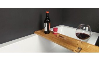Ванна акрилова Besco Praktika 140x70 L, асиметрична + чорна панель + чорний підголівник (WAP-140-NL-BL-P)