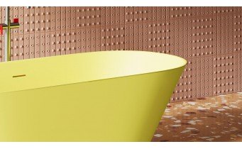 Окремостояча овальна ванна з штучного каменю Peonia / Пеонія, 170x77x58,5 см, колір жовтий глянцевий, суцільнолита, клапан клік-клак колір ванни