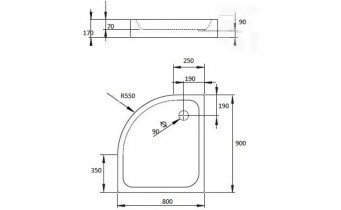 Душовий піддон асеметричний Radaway Siros E Compact 90x80x17 см, Правий, білий (SBE9817-1R)