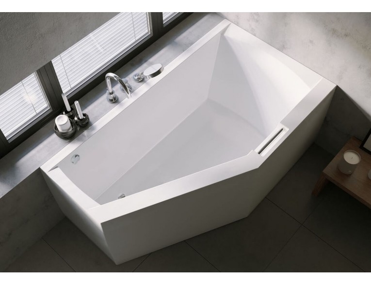 Акрилова ванна Riho Geta Plug & Play 160x90 L, асиметрична з ручкою + ніжки, ванна та панель суцільнолиті (BD47005)