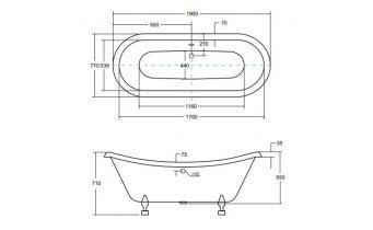 Окремостояча акрилова ванна Besco Amelia 190x77 + ніжки білі (WKA-190W+BI)