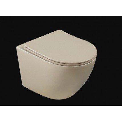Унітаз безобідковий круглий Tavro QFS Rimless з тонким сидінням soft-close, Duroplast Super Slim, 49х36 см, капучино, бежевий матовий