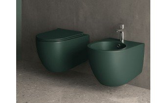 Підвісний унітаз круглий Siena 53x36 см, безобідковий, зелений матовий