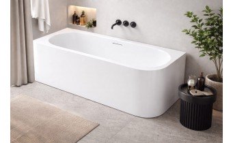 Пристінна суцільнолита вільностояча овальна ванна з акрилу Vanesa 180x80x62 см / Ванеса, L (Лівостороння) біла глянцева, із заокругленим кутом, з ніжками та сифоном, Slim-перелив Пристінна суцільнолита вільностояча овальна ванна з акрилу Vanesa 180x80x62 см / Ванеса, L (Лівостороння) біла глянцева, із заокругленим кутом, з ніжками та сифоном, Slim-перелив