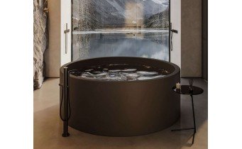 Кругла ванна із штучного каменю Luna 200x200x71 см окремостояча, велика ванна, на 2 - 6 осіб, чорно-коричневий Кругла ванна із штучного каменю Luna 200x200x71 см окремостояча, велика ванна, на 2 - 6 осіб, чорно-коричневий