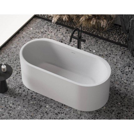 Окремостояча овальна ванна з штучного каменю Perla / Перла 170x80x60 см, Бліа глянцева, суцільнолита, клапан клік-клак колір ванни