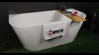 Окремостояча пристінна ванна з каменю мармуру Dremex June, білий глянцевий, камяна ванна, вінко
